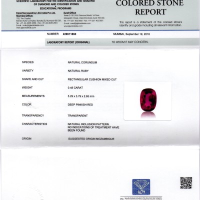 0.48 Ct IGI Certified Unheated Untreted Natural Mozambique Ruby AAAAA 0.48 Ct IGI Certified Unheated Untreted Natural Mozambique Ruby AAAAA