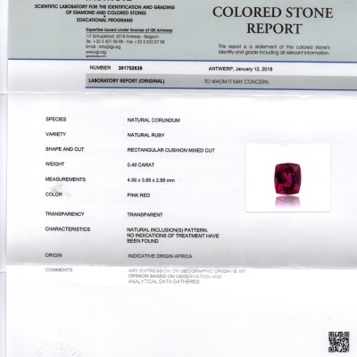 0.49 Ct IGI Certified Unheated Untreated Natural Mozambique Ruby AAAAA 0.49 Ct IGI Certified Unheated Untreated Natural Mozambique Ruby AAAAA