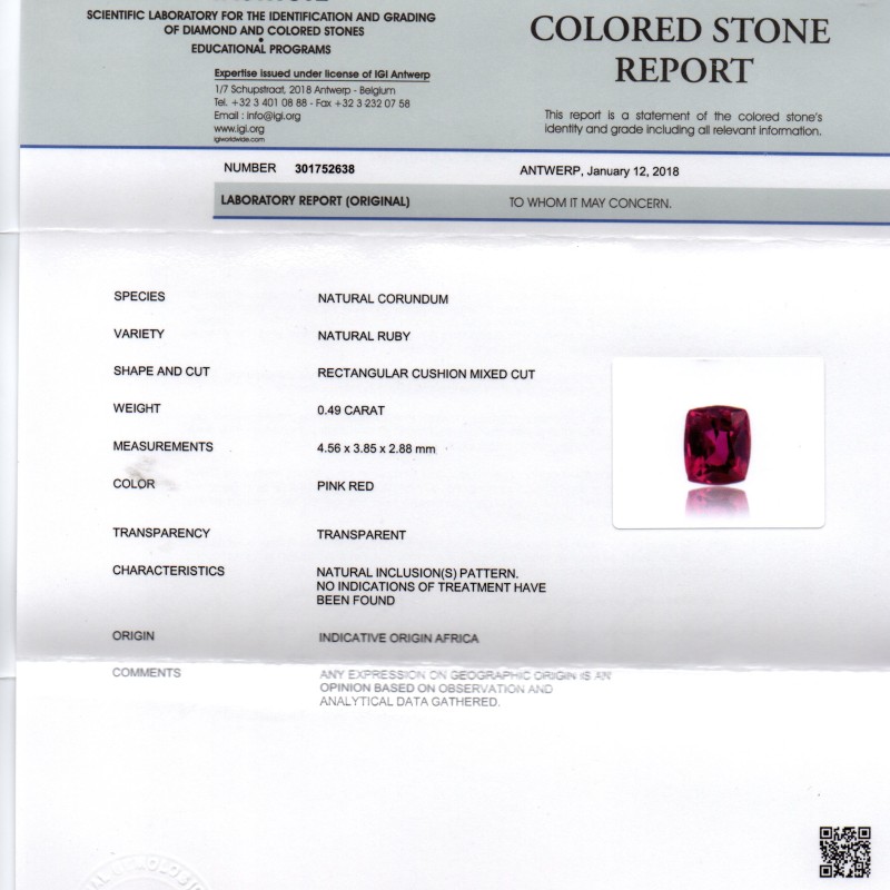 0.49 Ct IGI Certified Unheated Untreated Natural Mozambique Ruby AAAAA 0.49 Ct IGI Certified Unheated Untreated Natural Mozambique Ruby AAAAA