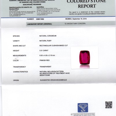 0.51 Ct IGI Certified Unheated Untreted Natural Mozambique Ruby AAAAA 0.51 Ct IGI Certified Unheated Untreted Natural Mozambique Ruby AAAAA