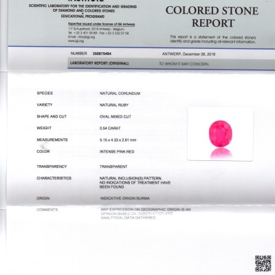 0.54 Ct IGI Certified Unheated Untreated Natural Old Burma Ruby AAA