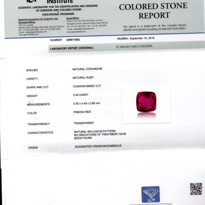 0.56 Ct IGI Certified Unheated Untreted Natural Mozambique Ruby AAAAA 0.56 Ct IGI Certified Unheated Untreted Natural Mozambique Ruby AAAAA