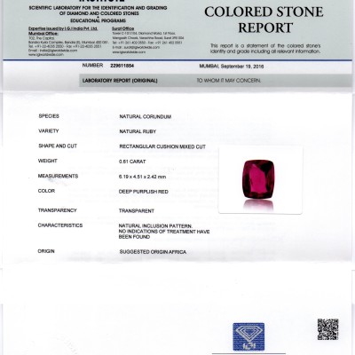 0.61 Ct IGI Certified Unheated Untreted Natural Mozambique Ruby A++++ 0.61 Ct IGI Certified Unheated Untreted Natural Mozambique Ruby A++++