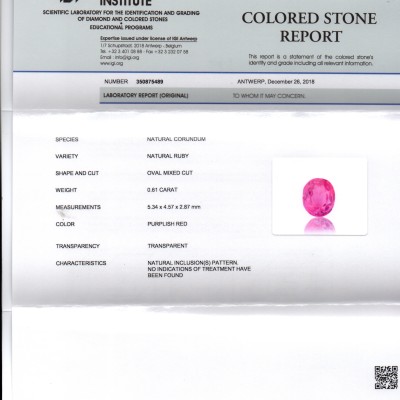 0.61 Ct IGI Certified Unheated Untreated Natural Old Burma Ruby AAA 0.61 Ct IGI Certified Unheated Untreated Natural Old Burma Ruby AAA