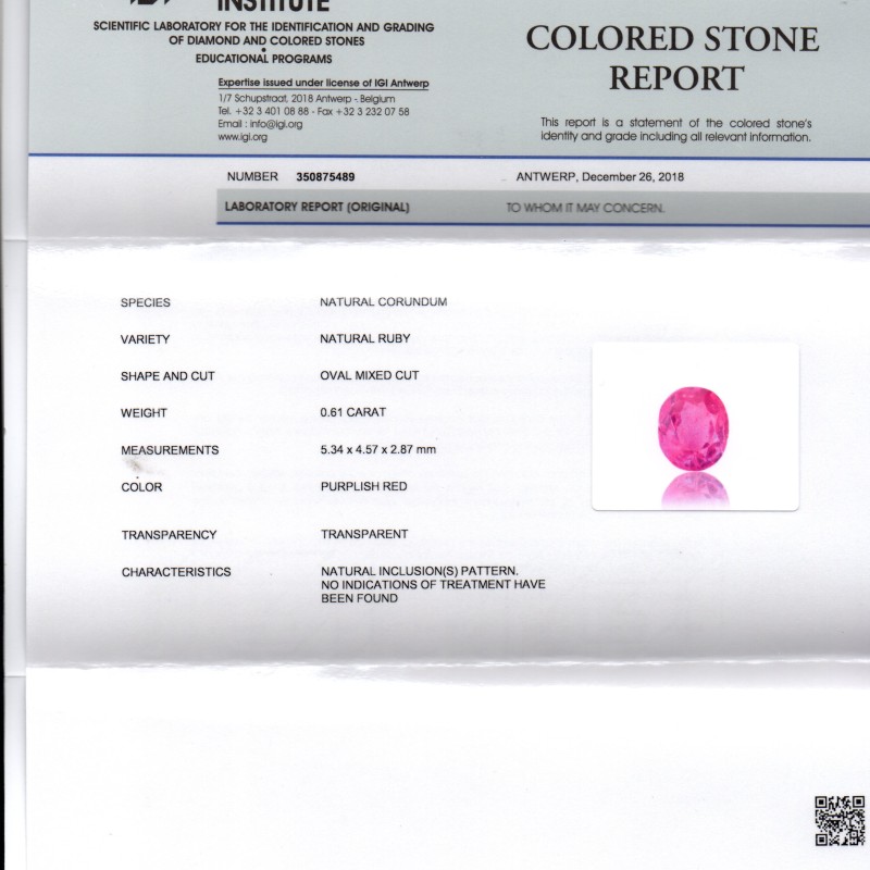 0.61 Ct IGI Certified Unheated Untreated Natural Old Burma Ruby AAA 0.61 Ct IGI Certified Unheated Untreated Natural Old Burma Ruby AAA