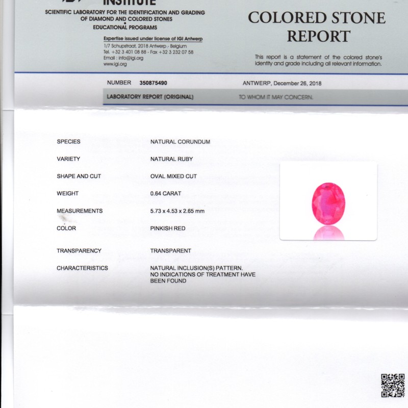 0.64 Ct IGI Certified Unheated Untreated Natural Old Burma Ruby AAA 0.64 Ct IGI Certified Unheated Untreated Natural Old Burma Ruby AAA