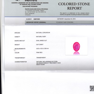 0.67 Ct IGI Certified Unheated Untreated Natural Old Burma Ruby AAA 0.67 Ct IGI Certified Unheated Untreated Natural Old Burma Ruby AAA