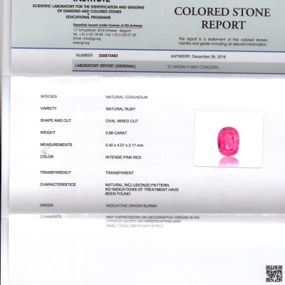 0.69 Ct IGI Certified Unheated Untreated Natural Old Burma Ruby AAA 0.69 Ct IGI Certified Unheated Untreated Natural Old Burma Ruby AAA