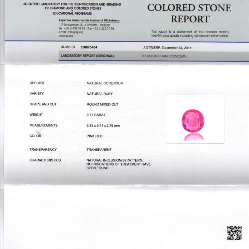 0.77 Ct IGI Certified Unheated Untreated Natural Old Burma Ruby AAA 0.77 Ct IGI Certified Unheated Untreated Natural Old Burma Ruby AAA