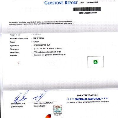 0.78 Ct GII Certified Untreated Natural Zambian Emerald Gemstone AAAAA 0.78 Ct GII Certified Untreated Natural Zambian Emerald Gemstone AAAAA