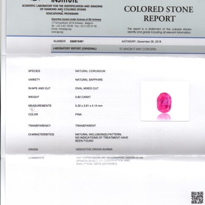 0.82 Ct IGI Certified Unheated Untreated Natural Old Burma Ruby AAA 0.82 Ct IGI Certified Unheated Untreated Natural Old Burma Ruby AAA