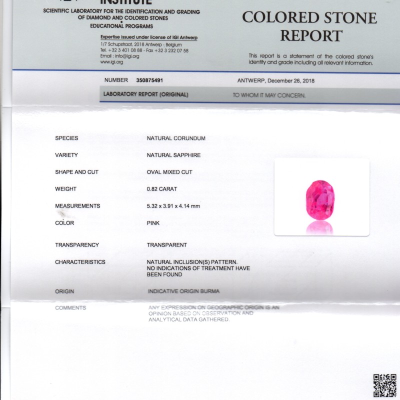 0.82 Ct IGI Certified Unheated Untreated Natural Old Burma Ruby AAA 0.82 Ct IGI Certified Unheated Untreated Natural Old Burma Ruby AAA