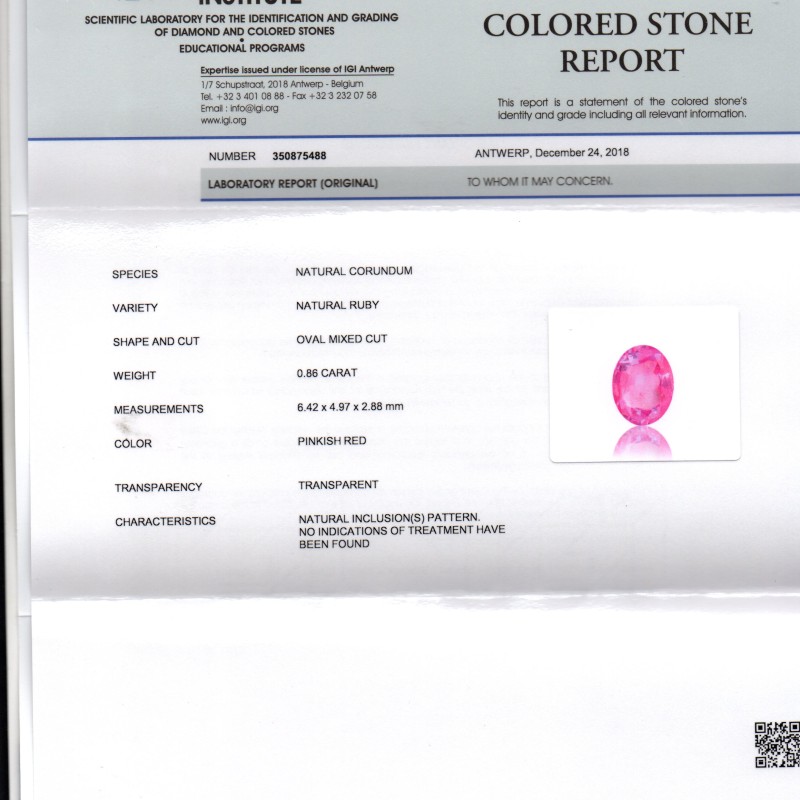 0.86 Ct IGI Certified Unheated Untreated Natural Old Burma Ruby AAA 0.86 Ct IGI Certified Unheated Untreated Natural Old Burma Ruby AAA