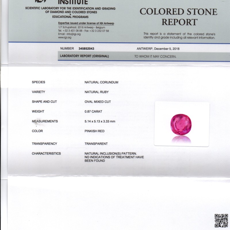 0.87 Ct IGI Certified Unheated Untreated Natural Old Burma Ruby AAA 0.87 Ct IGI Certified Unheated Untreated Natural Old Burma Ruby AAA