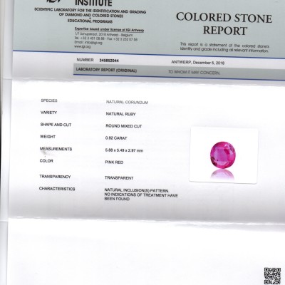 0.92 Ct IGI Certified Unheated Untreated Natural Old Burma Ruby AAA 0.92 Ct IGI Certified Unheated Untreated Natural Old Burma Ruby AAA