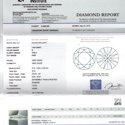 RARE 1 CT Solitaire IGI certified VVS2-G colour Natural Diamond RARE 1 CT Solitaire IGI certified VVS2-G colour Natural Diamond