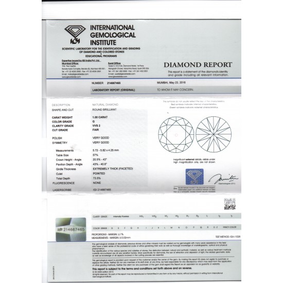 RARE 1 CT Solitaire IGI certified VVS2-G colour Natural Diamond