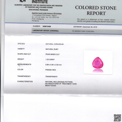 1.03 Ct Certified Unheated Untreated Natural Old Burma Ruby AAA 1.03 Ct Certified Unheated Untreated Natural Old Burma Ruby AAA