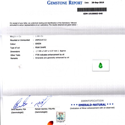 1.08 Ct GII Certified Untreated Natural Zambian Emerald Gemstone AAAAA 1.08 Ct GII Certified Untreated Natural Zambian Emerald Gemstone AAAAA