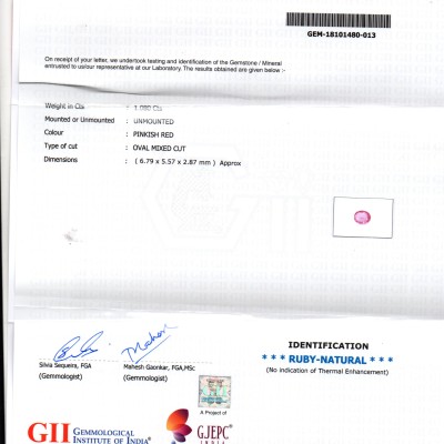 1.08 Ct GII Certified Unheated Untreated Natural Madagaskar Ruby AAA 1.08 Ct GII Certified Unheated Untreated Natural Madagaskar Ruby AAA