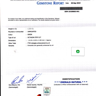 1.22 Ct GII Certified Untreated Natural Zambian Emerald Gemstone AAAAA 1.22 Ct GII Certified Untreated Natural Zambian Emerald Gemstone AAAAA