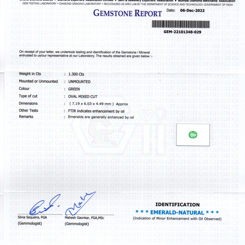 1.30 Ct GII Certified Untreated Natural Colombian Emerald Gemstone AAA 1.30 Ct GII Certified Untreated Natural Colombian Emerald Gemstone AAA