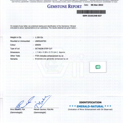 1.33 Ct GII Certified Untreated Natural Colombian Emerald Gemstone AAA 1.33 Ct GII Certified Untreated Natural Colombian Emerald Gemstone AAA