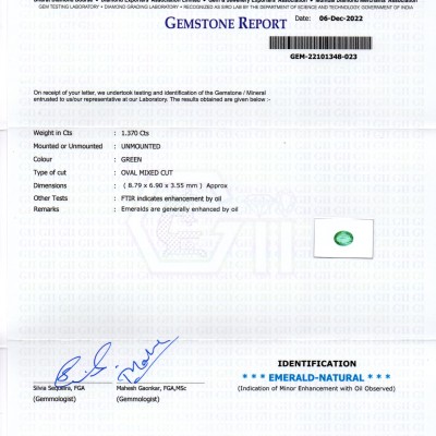 1.37 Ct GII Certified Untreated Natural Colombian Emerald Gemstone AAA 1.37 Ct GII Certified Untreated Natural Colombian Emerald Gemstone AAA