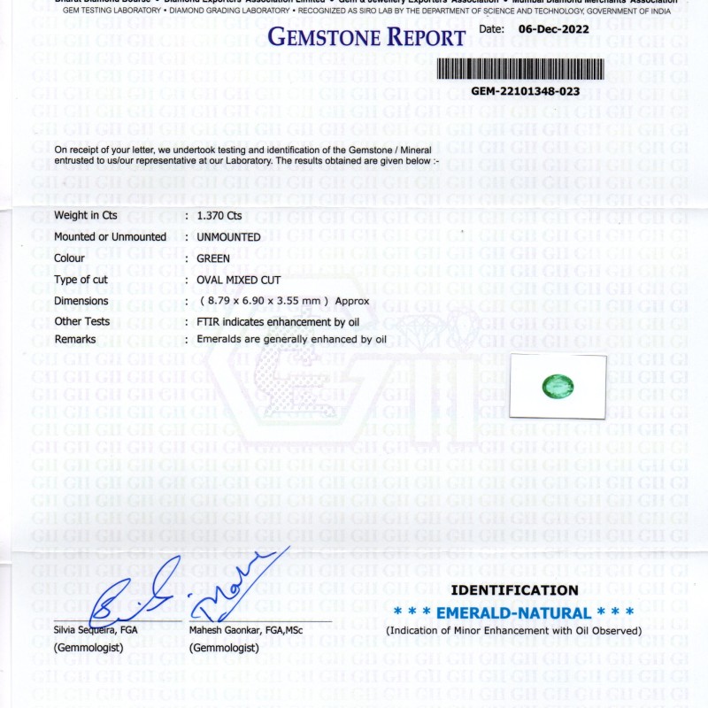 1.37 Ct GII Certified Untreated Natural Colombian Emerald Gemstone AAA 1.37 Ct GII Certified Untreated Natural Colombian Emerald Gemstone AAA