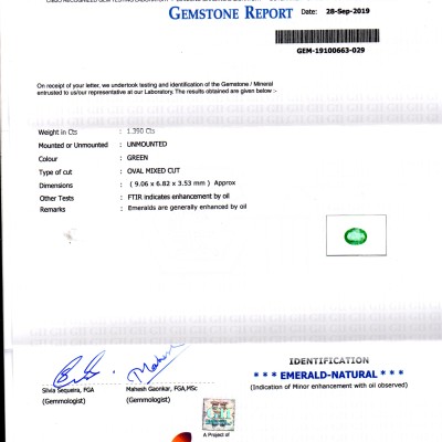 1.39 Ct GII Certified Untreated Natural Zambian Emerald Gemstone AAAAA 1.39 Ct GII Certified Untreated Natural Zambian Emerald Gemstone AAAAA