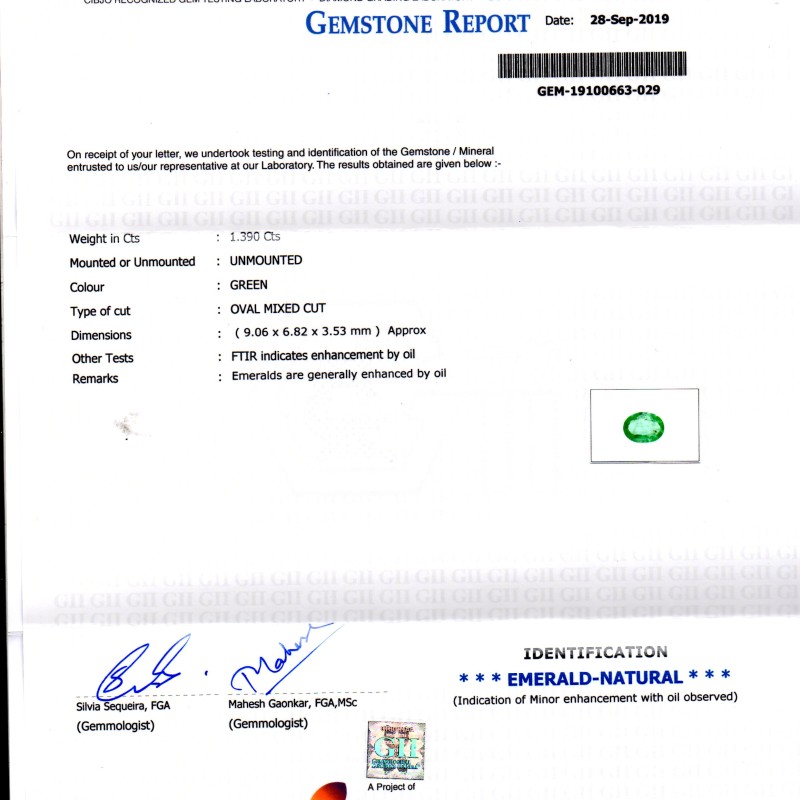 1.39 Ct GII Certified Untreated Natural Zambian Emerald Gemstone AAAAA 1.39 Ct GII Certified Untreated Natural Zambian Emerald Gemstone AAAAA