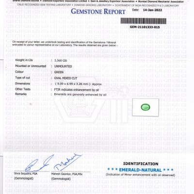 1.50 Ct GII Certified Untreated Natural Zambian Emerald Gemstone 1.50 Ct GII Certified Untreated Natural Zambian Emerald Gemstone