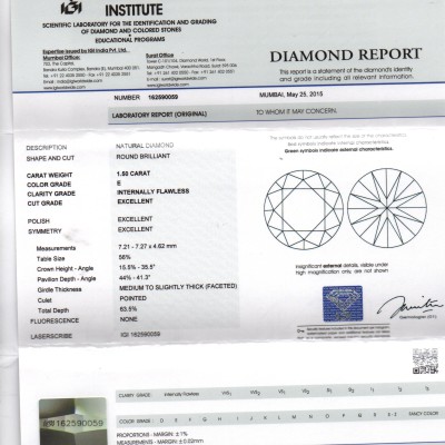 Rare 1.50 Ct Natural Diamond IF Clarity and F Colour IGI Certified XXX Rare 1.50 Ct Natural Diamond IF Clarity and F Colour IGI Certified XXX