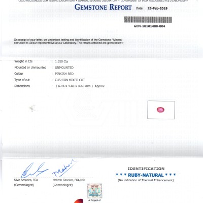 1.55 Ct GII Certified Unheated Untreated Natural Madagaskar Ruby AAA 1.55 Ct GII Certified Unheated Untreated Natural Madagaskar Ruby AAA