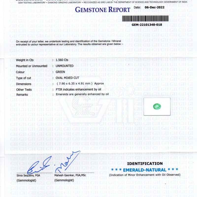 1.56 Ct GII Certified Untreated Natural Colombian Emerald Gemstone AAA 1.56 Ct GII Certified Untreated Natural Colombian Emerald Gemstone AAA