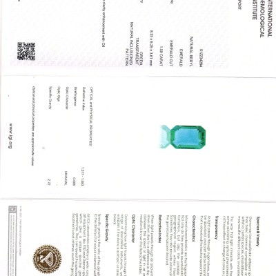 1.59 Ct IGI Certified Untreated Natural Zambian Emerald Gemstone AAA