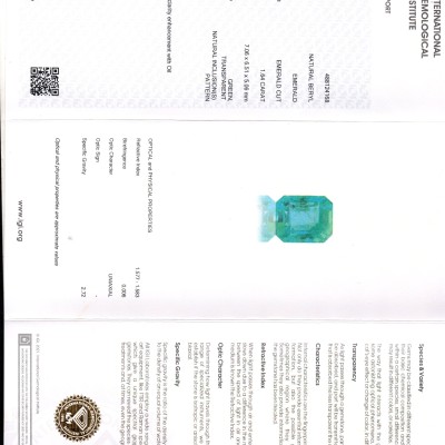 1.64 Ct IGI Certified Untreated Natural Zambian Emerald Gems AAA