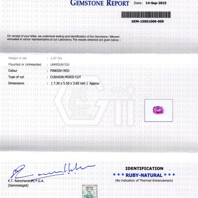 1.67 Ct 3 Ratti Certified Unheated Untreated Natural Madagaskar Ruby