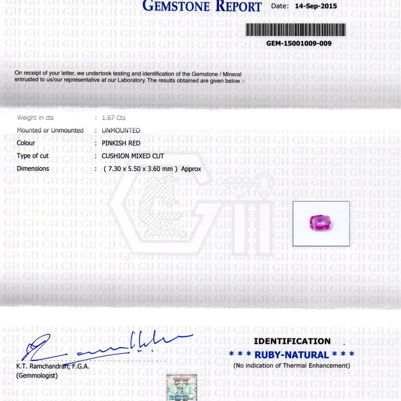1.67 Ct 3 Ratti Certified Unheated Untreated Natural Madagaskar Ruby