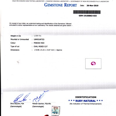1.68 Ct GII Certified Unheated Untreated Natural Madagaskar Ruby 1.68 Ct GII Certified Unheated Untreated Natural Madagaskar Ruby
