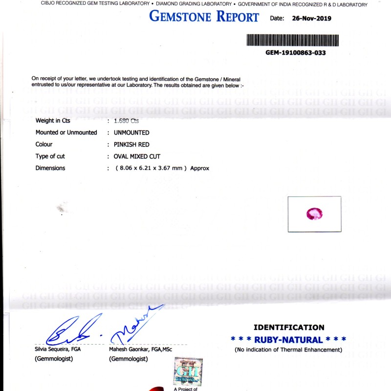 1.68 Ct GII Certified Unheated Untreated Natural Madagaskar Ruby 1.68 Ct GII Certified Unheated Untreated Natural Madagaskar Ruby
