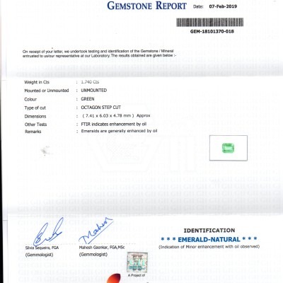 1.74 Ct Untreated Natural Zambian Emerald Gemstone Panna Gems AAAAA