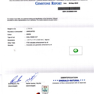 1.79 Ct GII Certified Untreated Natural Zambian Emerald Gemstone AAAAA 1.79 Ct GII Certified Untreated Natural Zambian Emerald Gemstone AAAAA