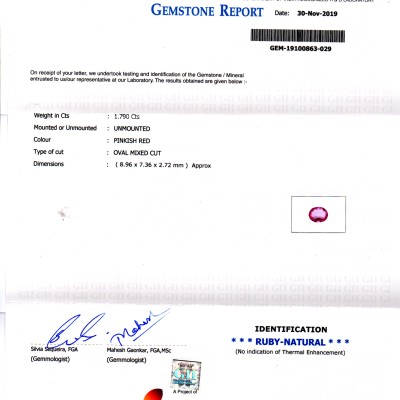 1.79 Ct GII Certified Unheated Untreated Natural Madagaskar Ruby 1.79 Ct GII Certified Unheated Untreated Natural Madagaskar Ruby