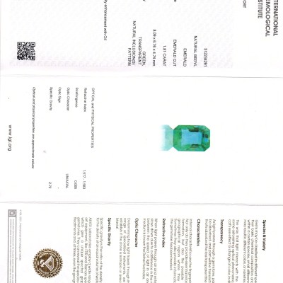 1.81 Ct IGI Certified Untreated Natural Zambian Emerald Gemstone AAA 1.81 Ct IGI Certified Untreated Natural Zambian Emerald Gemstone AAA