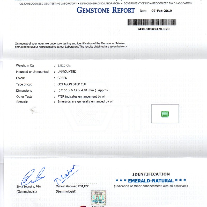 1.82 Ct Untreated Natural Zambian Emerald Gemstone Panna Gems AAAAA 1.82 Ct Untreated Natural Zambian Emerald Gemstone Panna Gems AAAAA