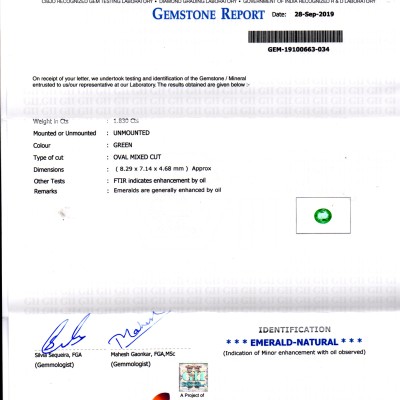 1.83 Ct GII Certified Untreated Natural Zambian Emerald Gemstone AAA 1.83 Ct GII Certified Untreated Natural Zambian Emerald Gemstone AAA