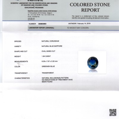 1.84 Ct IGI Certified Unheated Untreated Natural Ceylon Deep Blue Sapphire 1.84 Ct IGI Certified Unheated Untreated Natural Ceylon Deep Blue Sapphire