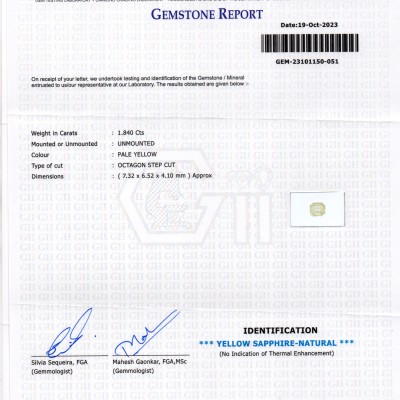 1.84 Ct Certified Unheated Untreated Natural Ceylon Yellow Sapphire 1.84 Ct Certified Unheated Untreated Natural Ceylon Yellow Sapphire