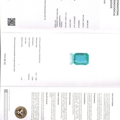 1.89 Ct IGI Certified Untreated Natural Zambian Emerald Gems AAA 1.89 Ct IGI Certified Untreated Natural Zambian Emerald Gems AAA